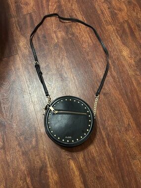 ALDO Black Round Crossbody Bag with Gold Stud Accents